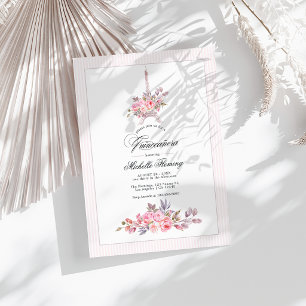 Invitación Foto de Quinceañera con flores rosadas parisinas
