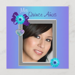 Invitación Foto de Quinceañera con margarita púrpura azulada