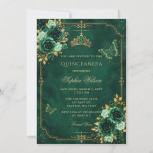 Invitación Foto de Quinceañera con Mariposa Floral de Oro Esm