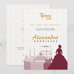 Invitación Foto de Quinceañera de Borgoña y Oro Árabe