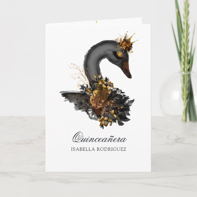Invitación Foto de Quinceañera de Cisne Negro (Anverso)