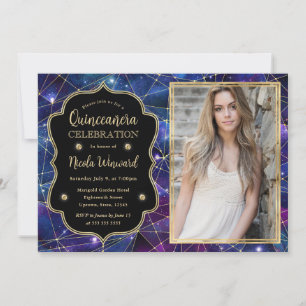 Invitación Foto de Quinceañera de la galaxia Cristal Medianoc