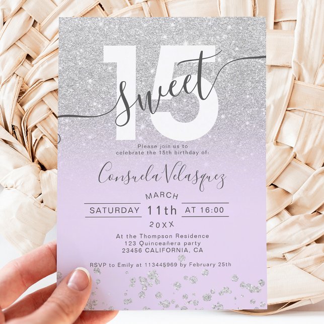 Invitación Foto de Quinceanera de lavanda oscura purpurina pl (Subido por el creador)