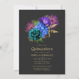 Invitación Foto de Quinceañera de Mardi Gras Floral Acuarela