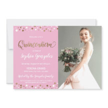 Foto de Quinceanera del Confetti de Oro Rosado por