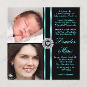 Invitación Foto de Quinceañera en Azul Turquesa