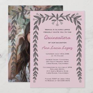 Invitación Foto de Quinceañera Floral Frame Personalizado