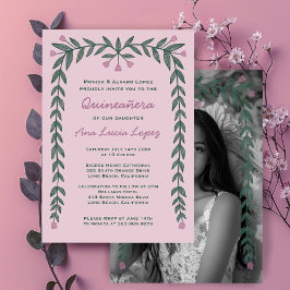 Invitación Foto de Quinceañera Floral Frame Personalizado