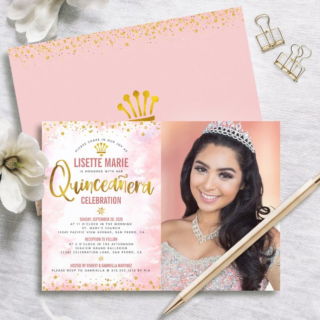 Invitación Foto de Quinceañera, Purpurina de oro rosa de Rubo (Subido por el creador)