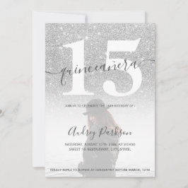 Invitación Foto de quinceañera rosa rosa rosada purpurina de 