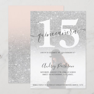 Invitación Foto de quinceañera rosa rosa rosada purpurina de