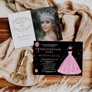 Invitación Foto de Quinceañera Rubor Floral rosa Princesa Tia