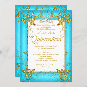 Invitación Foto de Quinceanera Verde azulado Diamante Azul de