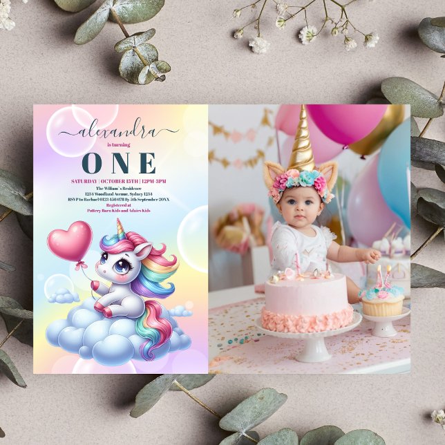 Invitación Foto de Rainbow Unicorn Gold Purpurina (Subido por el creador)