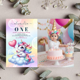 Invitación Foto de Rainbow Unicorn Gold Purpurina