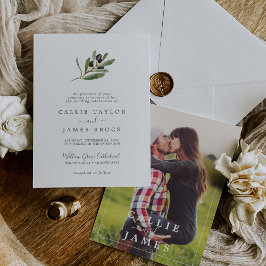 Invitación Foto de rama de olivo moderna en el Boda trasero