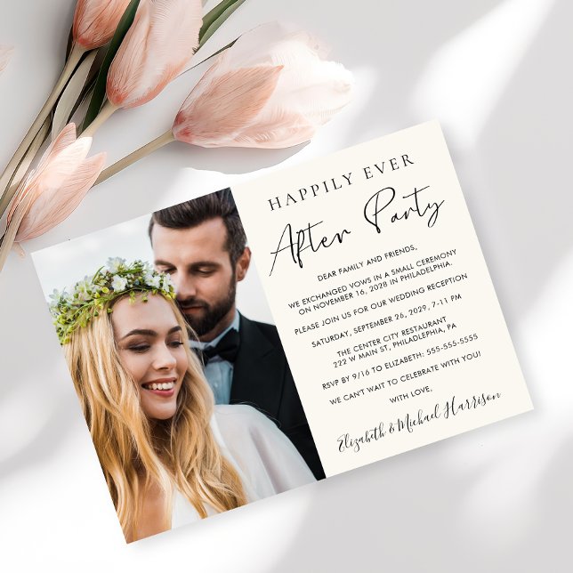 Invitación Foto de recepción de boda con crema Happily Ever A (Subido por el creador)