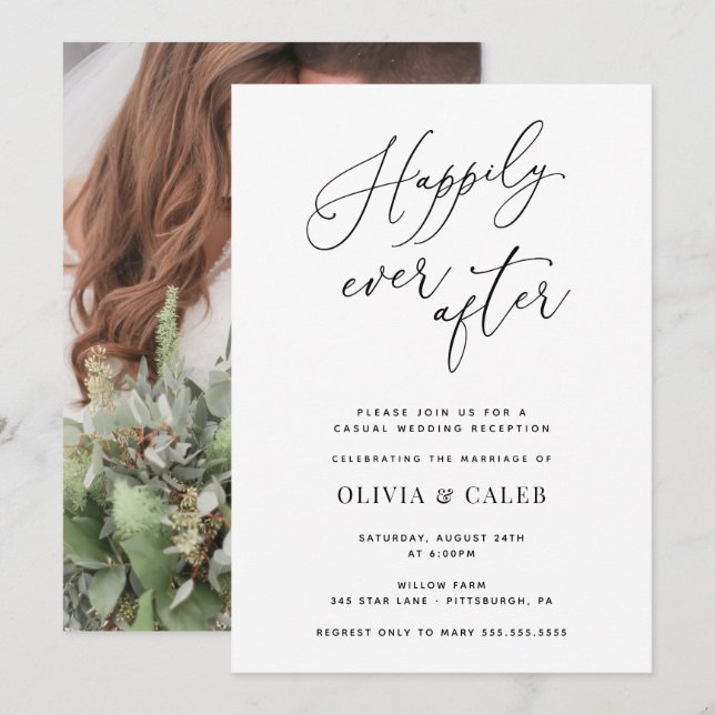 Invitación Foto de recepción de boda Felices para siempre (Anverso / Reverso)