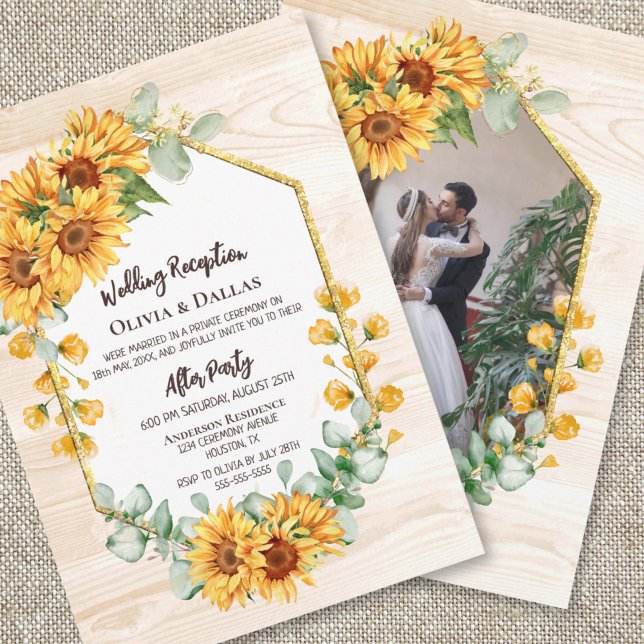Invitación Foto de recepción de boda floral de girasol rústic (Subido por el creador)