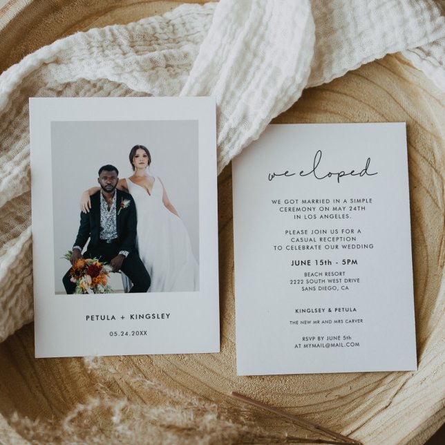 Invitación Foto de recepción de Elopement minimalista escrita (Subido por el creador)