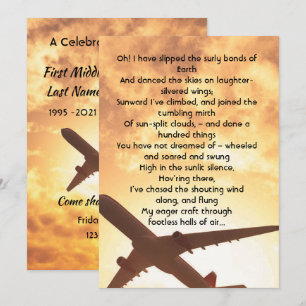 Invitación Foto de recuerdo oración piloto avión volando