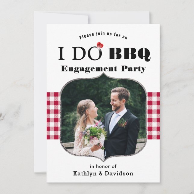 Invitación Foto de Red Plaid I DO Engagement Simple BBQ Fiest (Anverso)
