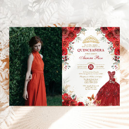 Invitación Foto de Red Roses Quinceañera Mis Quince Anos