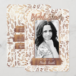 Invitación Foto de Regalo de Boda Moderno con Hojas de Bronce