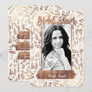 Invitación Foto de Regalo de Boda Moderno con Hojas de Bronce