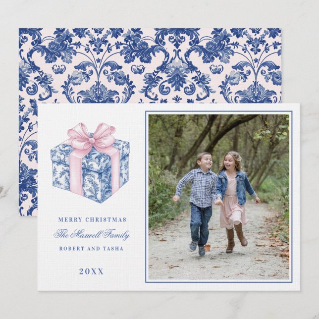 Invitación Foto de regalo de los Navidades nietos rosados y a (Anverso / Reverso)