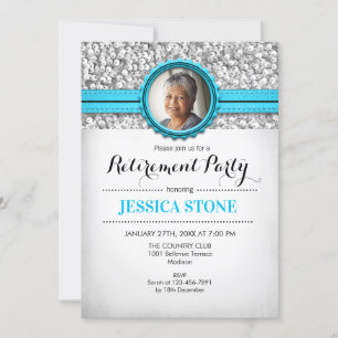 Invitación Foto de retiro - Blanco azul turquesa de plata azu