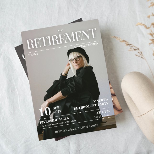 Invitación Foto de retiro de periódico editorial de revista (Retirement Magazine Cover Invitation)