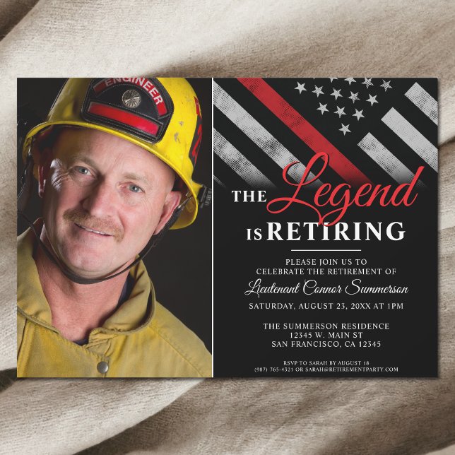 Invitación Foto de retiro del Departamento de Bomberos (Firefighter Fire Department Retirement Photo Invitation)