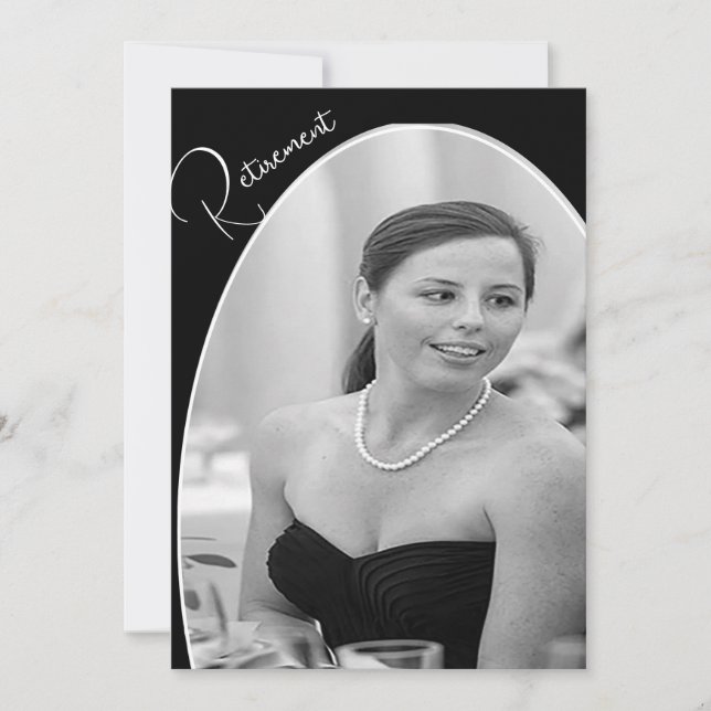 Invitación Foto de retiro Moda elegante en blanco y negro (Anverso)