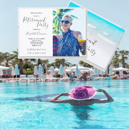 Invitación Foto de retiro Playa de la Típografía Azul Moderna
