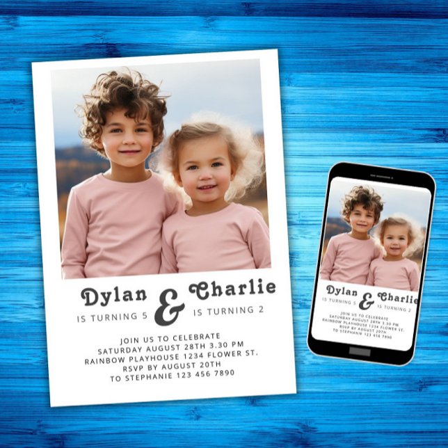 Invitación Foto de retrato de hermanos en conjunto Cumpleaños (Subido por el creador)