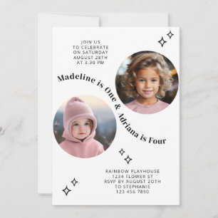 Invitación Foto de retrato de hermanos en conjunto Cumpleaños