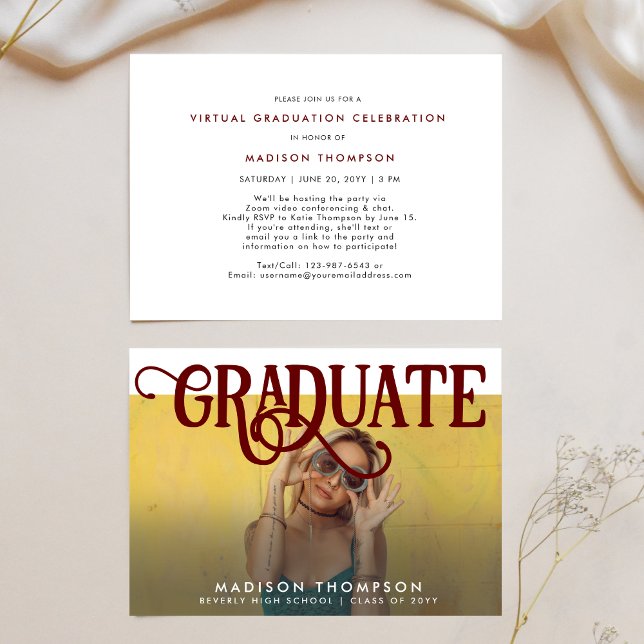 Invitación Foto de Retro Maroon Graduación virtual para Chica (Subido por el creador)