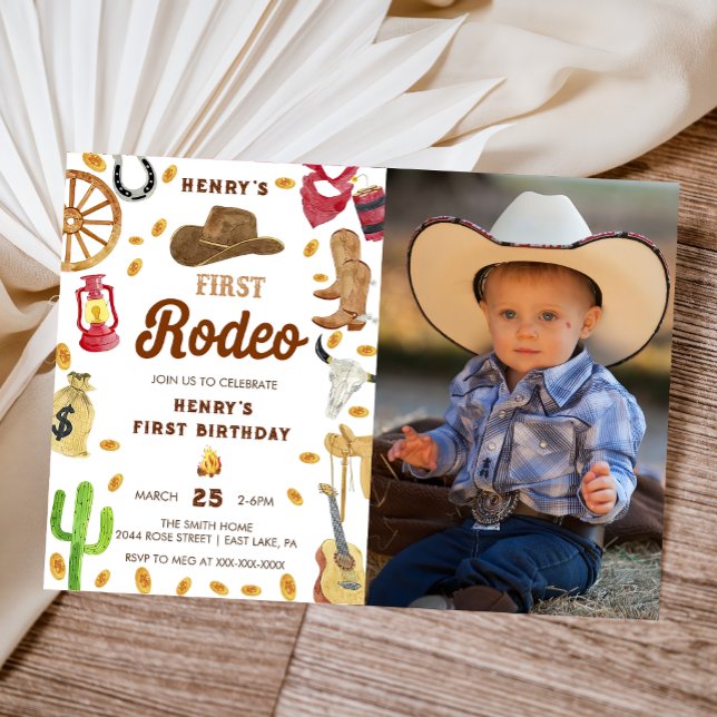 Invitación Foto de rodeo bebé de cumpleaños por primera vez e (Subido por el creador)