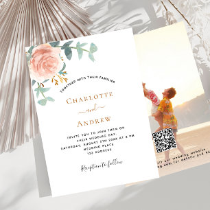 Invitación Foto de rosa floral de boda de lujo QR RSVP