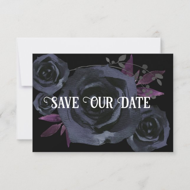 Invitación Foto de Rosa negro Guardar nuestra fecha (Anverso)