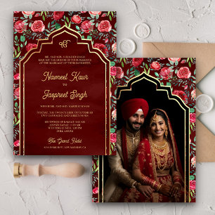 Invitación Foto de Roses Rojos Anand Karaj Sikh Boda