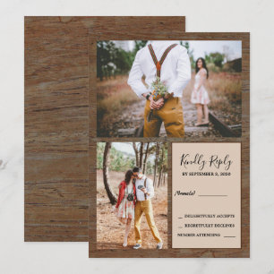 Invitación Foto de RSVP boda en madera de granero rústico