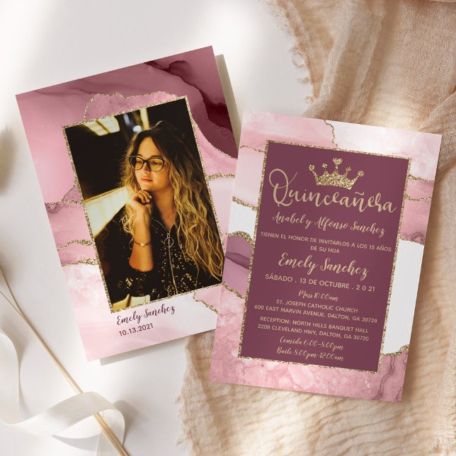 Invitación Foto de Rubor Purple Pink Gold Trendy Quinceañera (Subido por el creador)