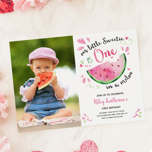 Invitación Foto de sandía de primer cumpleaños de uno en Meló (Subido por el creador)