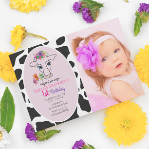 Invitación Foto de Santa Vaca 1er Cumpleaños