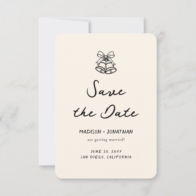 Invitación Foto de Save The Date de Boda Caprichosa Dibujada  (Anverso)