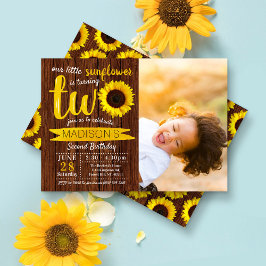 Invitación Foto de segundo cumpleaños de Little Sunflower Rus