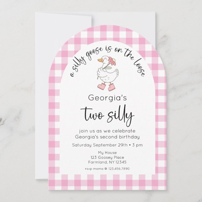 Invitación Foto De Segundo Cumpleaños De Pink Two Silly Goose (Anverso)