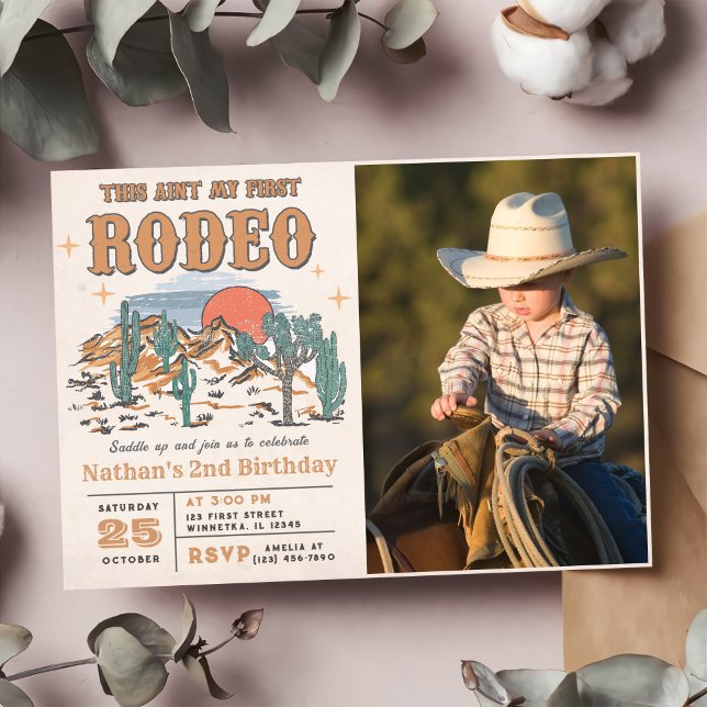Invitación Foto de Segundo Cumpleaños de Rodeo Western Cowboy (Subido por el creador)